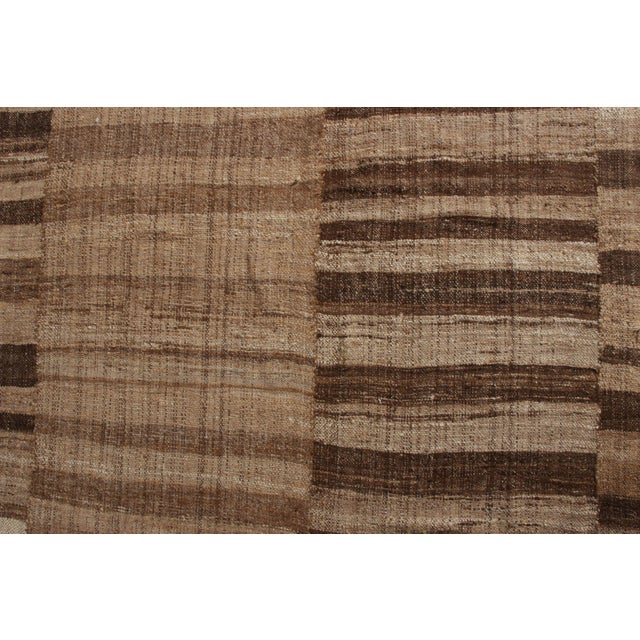 Oversized Vintage Mazandaran Persian Kilim, Beige-Brown Stripes - Rug & Kilim For Sale In New York - Image 6 of 7
