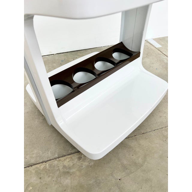Vintage Rolling Bar Cart in White Plastic and Smoked Glass by Marc Held, 1970s For Sale - Image 12 of 13