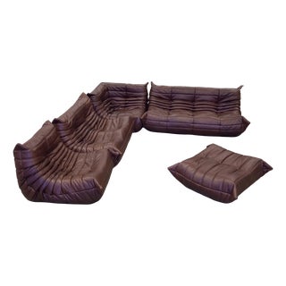 Chocolate Brown Leather Togo Sofa, 1970s, Set of 5 For Sale