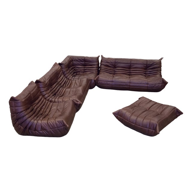 Chocolate Brown Leather Togo Sofa, 1970s, Set of 5 For Sale