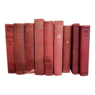 Vintage Library Book Stack Red Maroon Rust Hardbacks For Sale