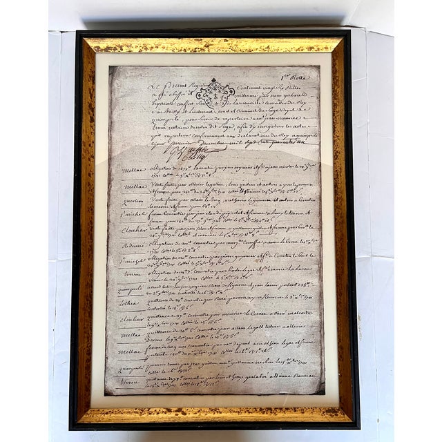 Wood Antique 1700s Framed French Chateau Property Transaction Documents - A Pair For Sale - Image 7 of 18