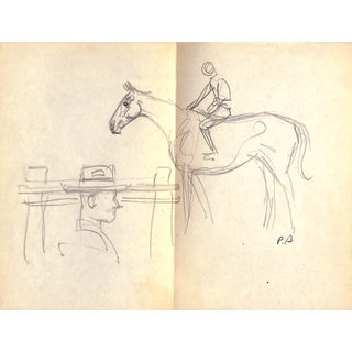 Mid 20th Century "Horse & Jockey" Pencil Drawing by Paul Brown For Sale
