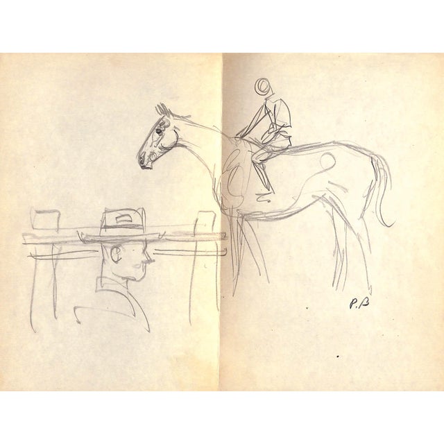 Mid 20th Century "Horse & Jockey" Pencil Drawing by Paul Brown For Sale