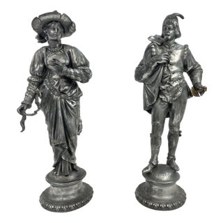 Renaissance Metal Statues, 1940s, Set of 2 For Sale
