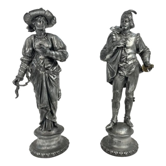Renaissance Metal Statues, 1940s, Set of 2 For Sale