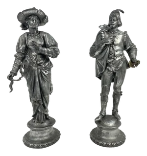 Renaissance Metal Statues, 1940s, Set of 2