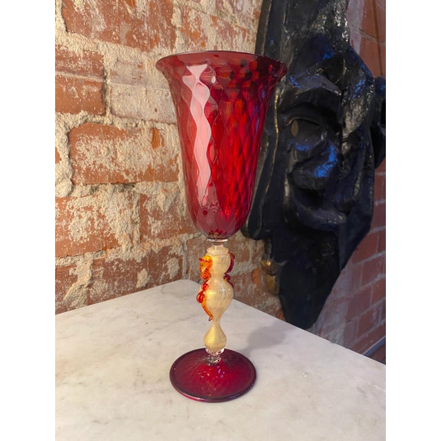 Beautiful Italian Handcrafted Chalice in Red Blown Murano Glass 1970