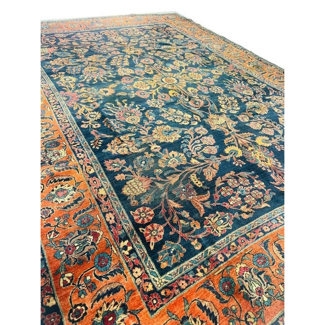 Navy Blue Navy Blue Persian Antique Sarouk For Sale - Image 8 of 12