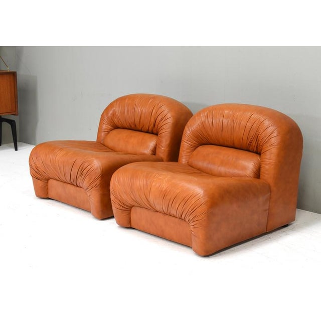 Brown Vintage Lounge Chairs in Cognac Leather by Rossi di Albizzate, Italy, 1970s, Set of 2 For Sale - Image 8 of 18