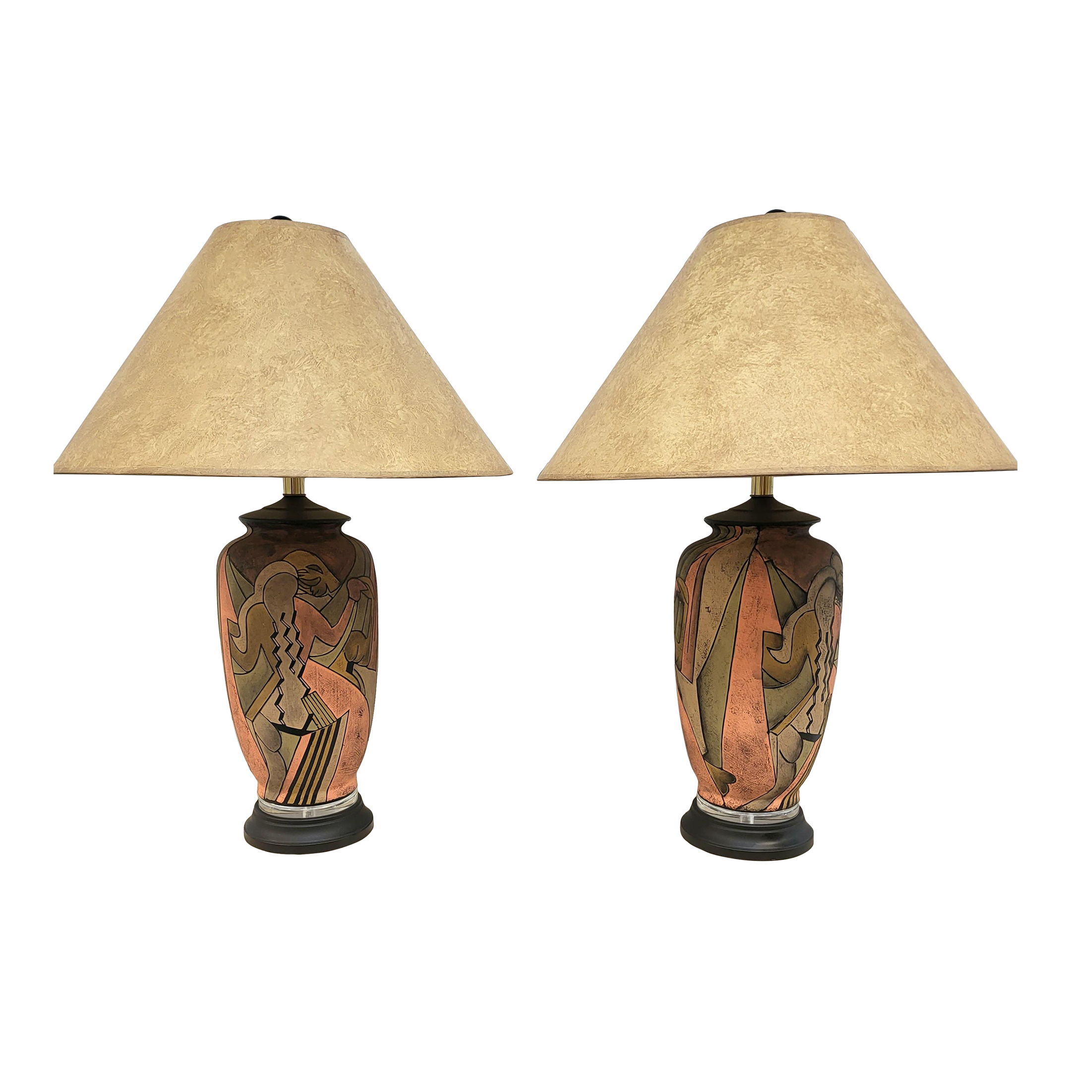 【レア4枚セット】Lamp 1960s Azzolin Brothers Porcelain Figural & Floral Table Lamp W