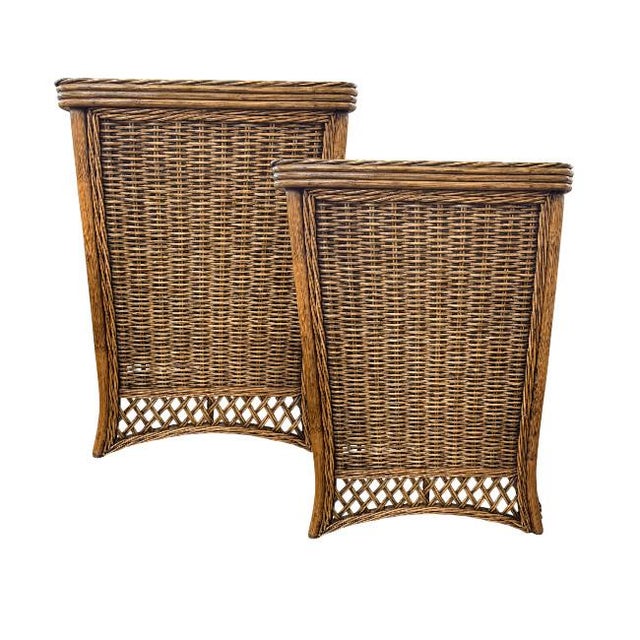 Wood Tommy Bahama Style Woven Rattan Two-Drawer Nightstands – Pair For Sale - Image 7 of 8