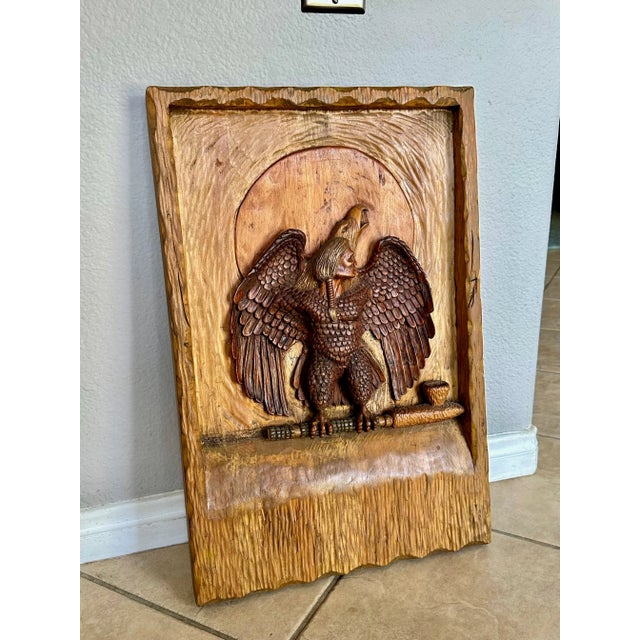 North American Indian Eagle Wood Carving Eagle by Wilfred Swampy For Sale - Image 9 of 12