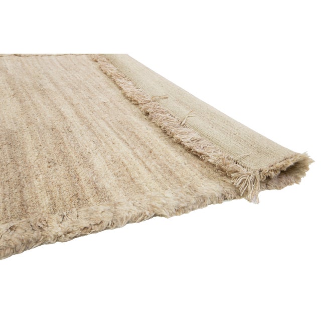 Contemporary Organic Modern Moroccan Wool Rug in a Solid Light Brown Design For Sale - Image 3 of 11