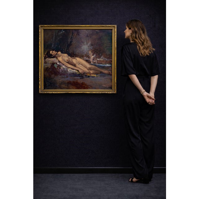 Arnold Turtle (1892-1954). Oil on canvas depicting a reclining sleeping beauty. 41"X36"