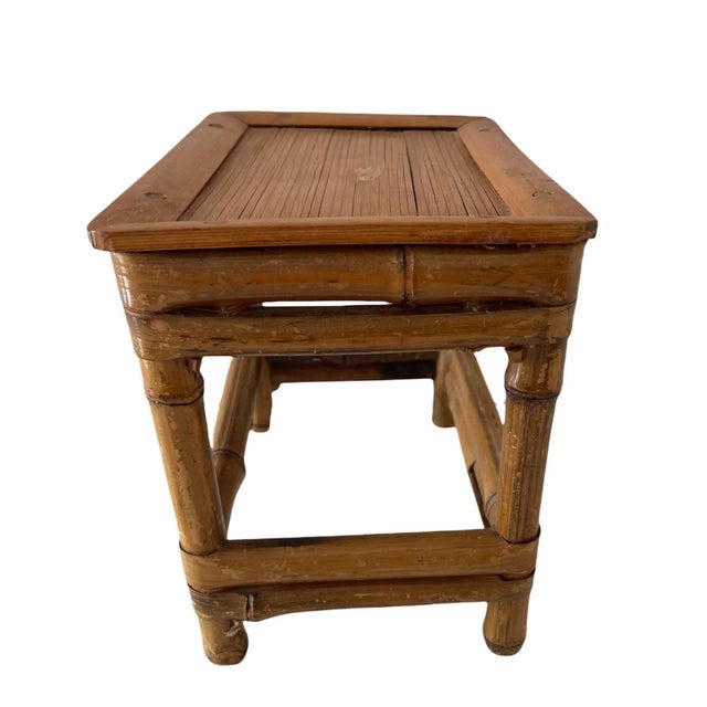 Mid 20th Century Rattan Bamboo Rectangular Shaped Table Riser Plant Stand For Sale - Image 5 of 7