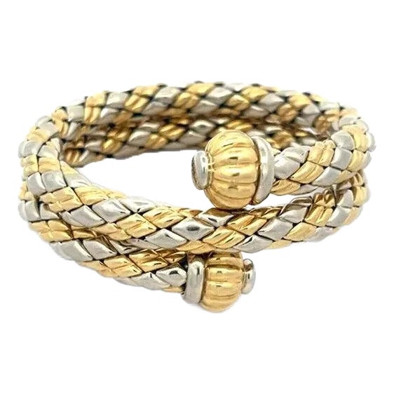 Chimento Gold Wrap Bracelet 18k Two Tone Tube Fluted Puffed Knobs Style 94 grams For Sale