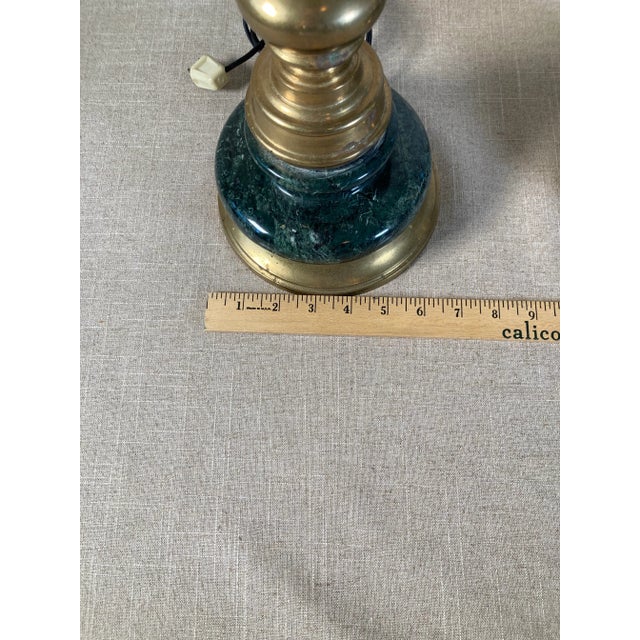 Metal Mid Century Green Marble & Brass Lamps - a Pair For Sale - Image 7 of 8