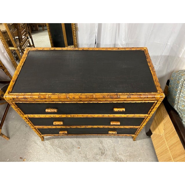 Vintage Cane Rattan Burnt Bamboo Style Grasscloth Chest For Sale In West Palm - Image 6 of 8