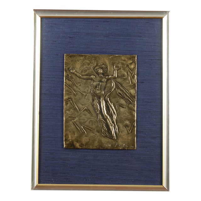 Framed Artwork in Chiselled Embossed Brass by Pericle Fazzini, 1970s For Sale