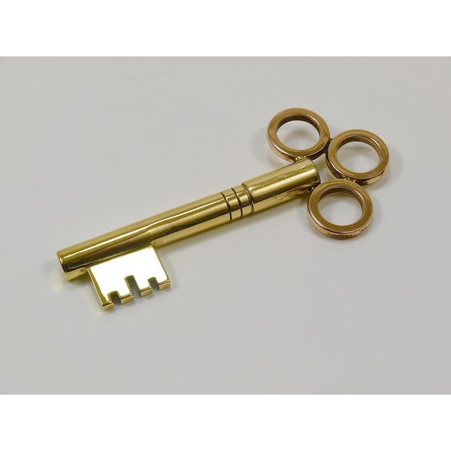 Gold Large Brass Key Corkscrew Bottle Opener Paperweight attributed to Carl Auböck, Austria, 1950s For Sale - Image 8 of 18