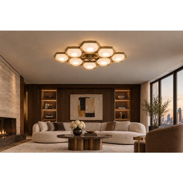 21st Century Hive Satin Brass Glossy Gray Murano Flush Mount by Fabio LTD For Sale - Image 10 of 10
