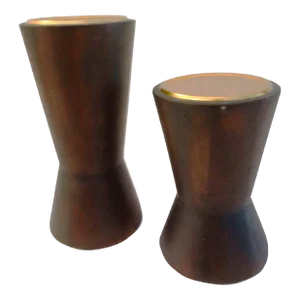 Modern Solid Wood Pillar Candle Holders, a Pair