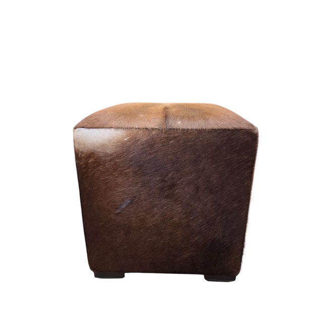 Mid-Century Modern Mid 20th Century Cube Ottomans Newly Reupholstered in Genuine Hair-on-Hide Steer Hide - Pair For Sale - Image 3 of 12