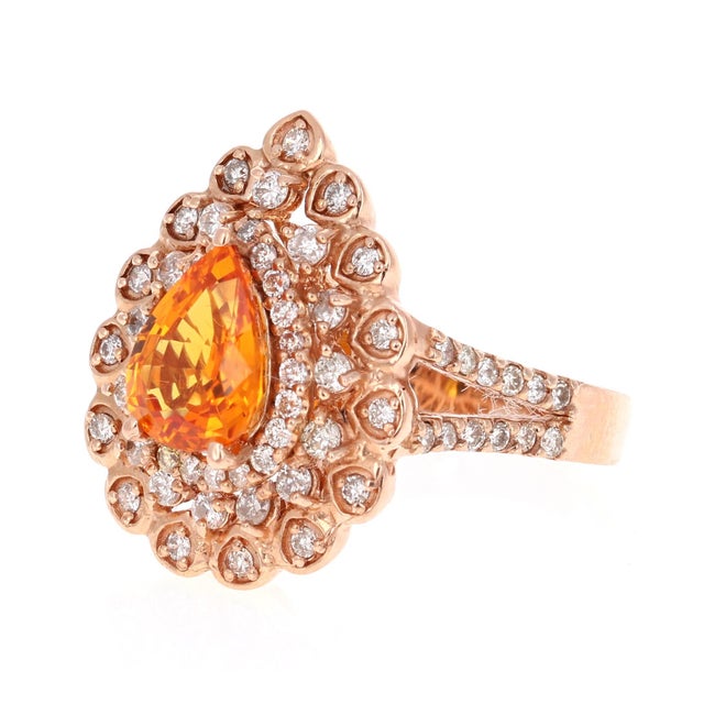 2020s 3.02 Carat Orange Sapphire Diamond Rose Gold Ring, Size 7 For Sale - Image 5 of 11