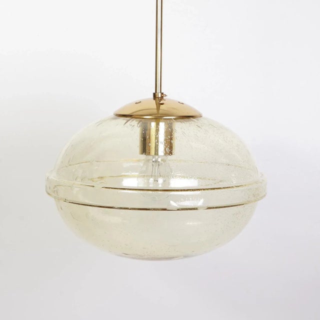 Mid-Century Modern Brass and Gold Glass Pendant from Kamenicky Senov, Former Czechoslovakia, 1970s, in Flawless...