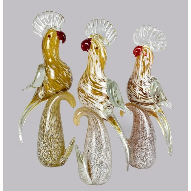 Mid-Century Modern Vintage Murano Glass Parrots - Set of 3 For Sale - Image 3 of 5