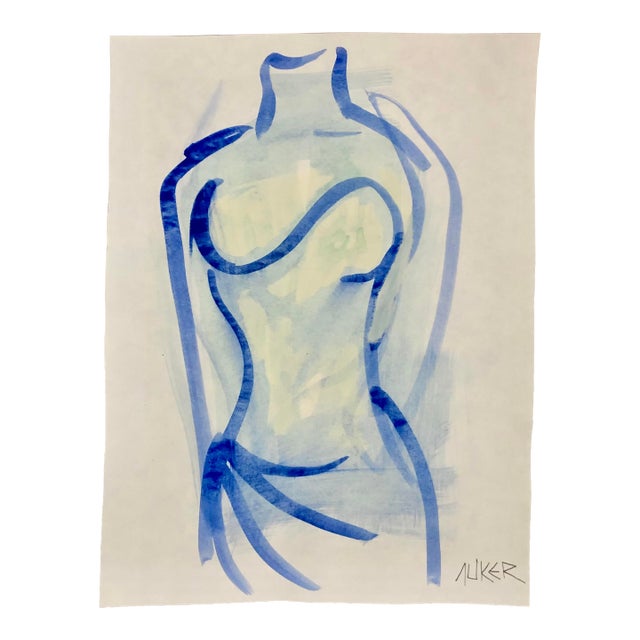 Contemporary Original Drawing by Auker, Blue Evening Gown For Sale