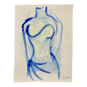 Contemporary Original Drawing by Auker, Blue Evening Gown