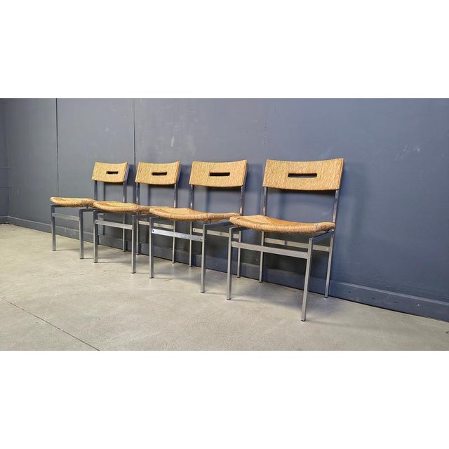 Belgian Wicker and Chrome Dining Chairs, 1970s, Set of 4 For Sale - Image 8 of 15