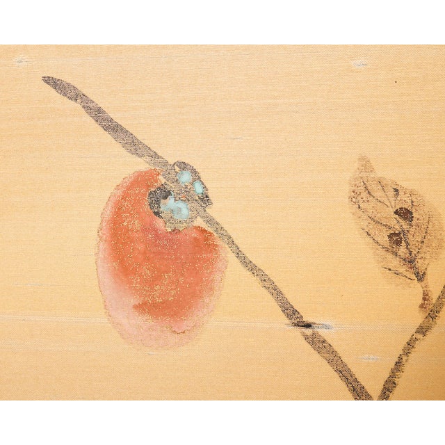 Japanese Showa Four Panel Screen Persimmon Branch in Snow For Sale - Image 14 of 18