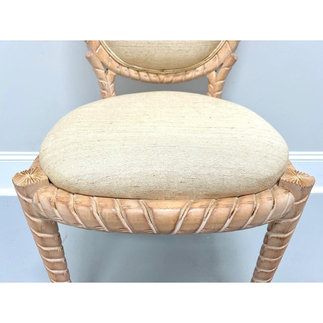Brown 1980's Carved Whitewashed Wood Boho Rope Twist Dining Side Chairs - Pair B For Sale - Image 8 of 11