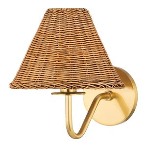 Mitzi Issa 1-Light Wall Sconce with Rattan Shade, Aged Brass