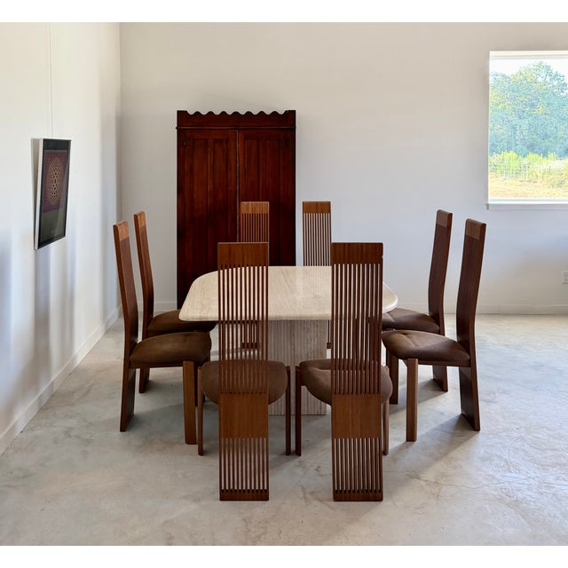 Minimalist Postmodern "Teardrop" Travertine Marble Dining Table Fluted Carved Base (Italy) For Sale - Image 13 of 16