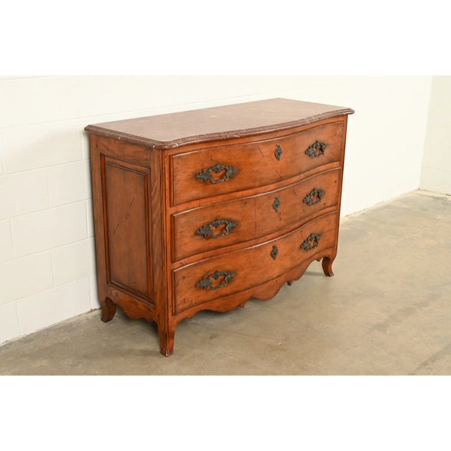 Late 20th Century Ralph Lauren French Provincial Louis XV Carved Walnut Marble Top Commode or Chest of Drawers For Sale - Image 5 of 16