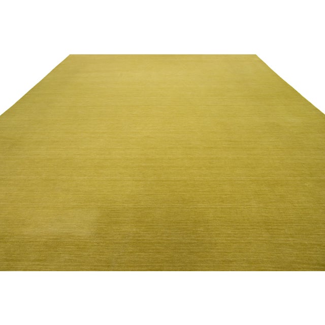 Modern Handmade Gabbeh Plush Wool Rug in Yellow-Green by Apadana For Sale - Image 9 of 11