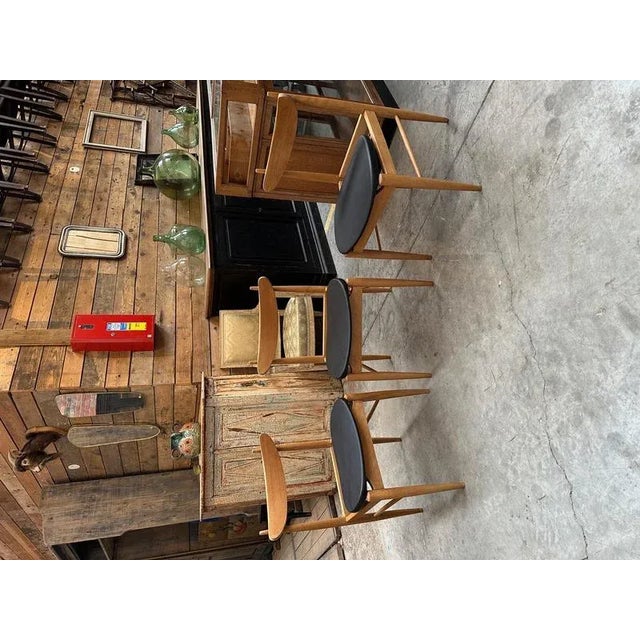 Suite of 3 Scandinavian chairs dating from the 60s The moleskin seats have been refinished Seat height 44 cm Very stable...