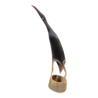 Mid-Century Modern Carved Horn Bird Sculpture on Integrated Base For Sale