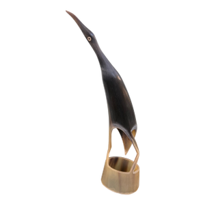 Mid-Century Modern Carved Horn Bird Sculpture on Integrated Base