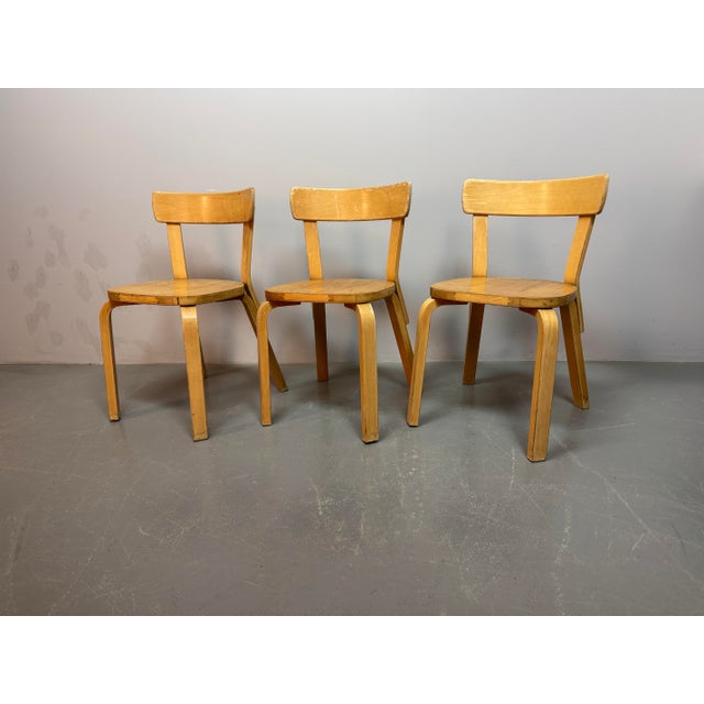 Brown First Edition Model 69 Chairs in Plywood by Alvar Aalto for Artek, Finland, 1940s, Set of 3 For Sale - Image 8 of 9