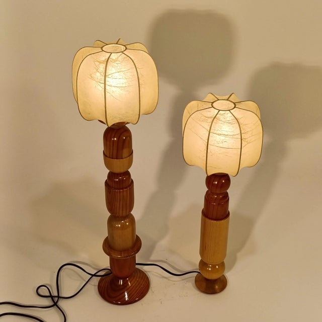 Wood Italian Sculptural Cocoon Table Lamps, 1970s, Set of 2 For Sale - Image 7 of 15