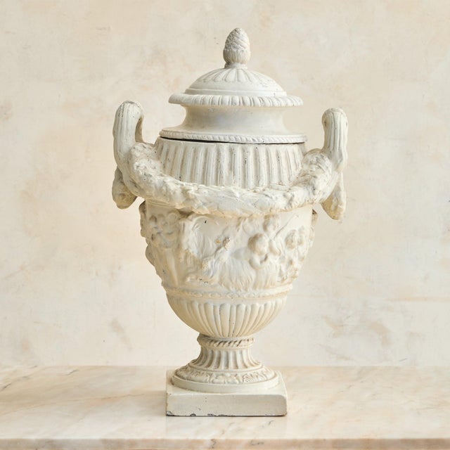 Sculpture Materials Vintage Italian Neoclassical Plaster Urn with Handles - 2 Available For Sale - Image 7 of 11