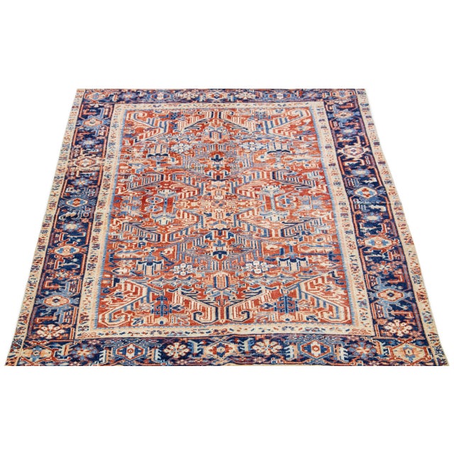 Persian 1930s Vintage Red Persian Heriz Wool Rug With Allover Design For Sale - Image 3 of 7