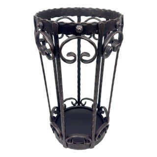 Hand Forged Iron Umbrella Stand (50cm) Antique Copper Scrollwork Design For Sale