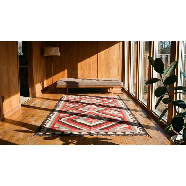 1930s Red Zig Zag Tribal Antique American Navajo Rug 3' 2" X 5' 2" Flatweave Wool Carpet For Sale - Image 10 of 11