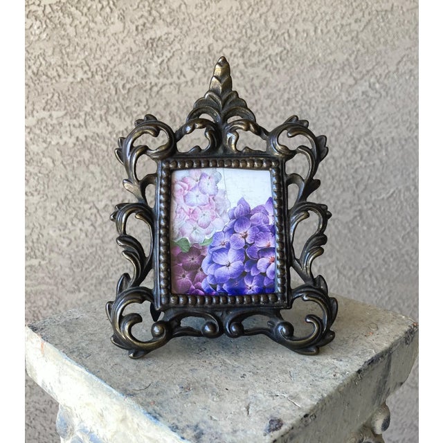 Circa 1980 Baroque-Inspired Bronze & Gilt Acanthus Leaf Cast Iron Easel Back Picture Frame For Sale - Image 12 of 12